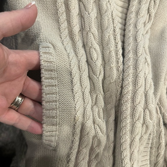 L.L. BEAN Khaki Cable Button Down Cardigan with Pockets, EUC! - Picture 6 of 6